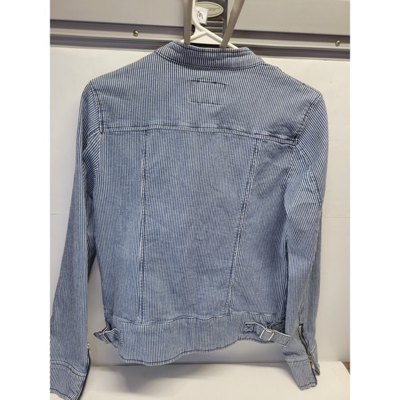 Vtg Banana Republic Women Blue Stripe Moto Jacket Size M Casual Layering Fashion - Picture 7 of 10